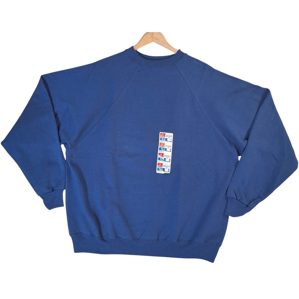 Vintage 90s Hanes Blank Sweatshirt Men's XL Blue Crewneck Raglan Roomy Fit NEW
